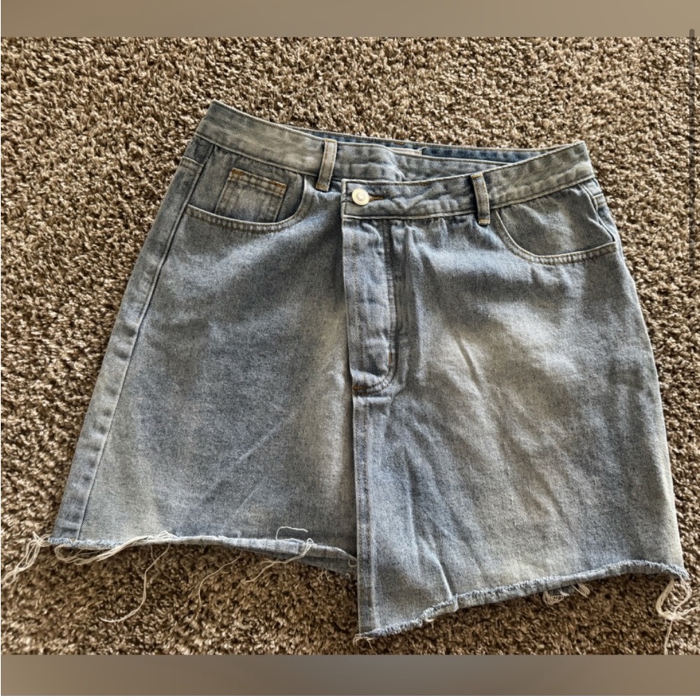 Sage Blue Asymmetrical Denim Skirt